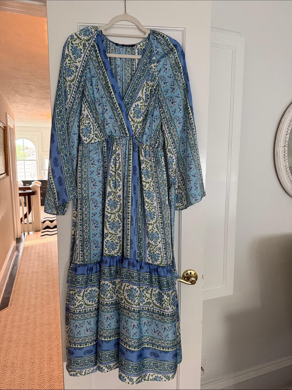 ZARA Blue Floral and Paisley Maxi Dress V-Neck Tiered Dress